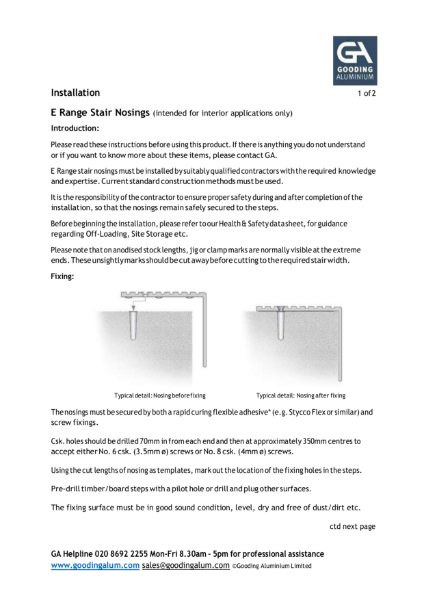 E Range Stair Nosings Installation Details