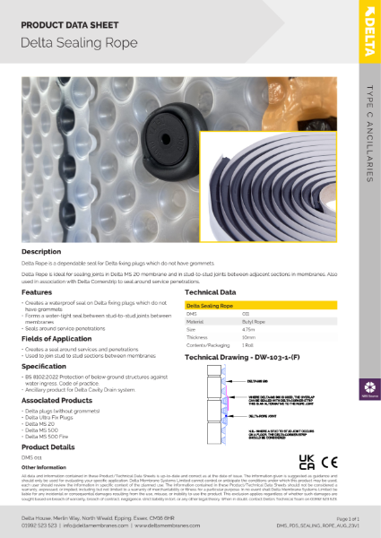 Delta Sealing Rope Product Data Sheet