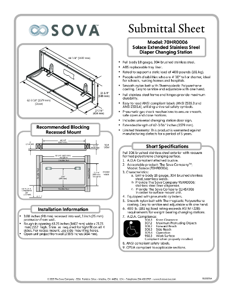 Solace Extended Length Recessed Frame Submittal Sheet