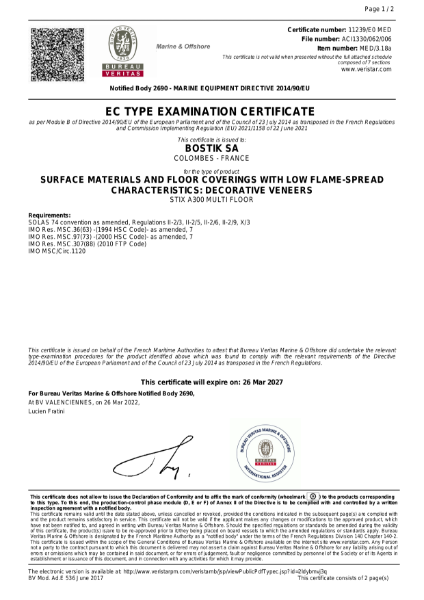 IMO Certification - Bostik Stix A300