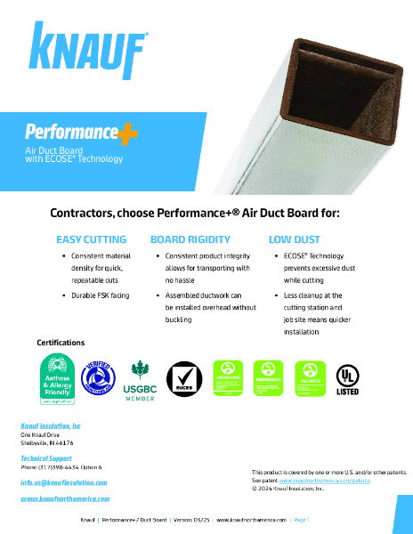 Sell Sheet - Contractor - Performance+™ Air Duct Board