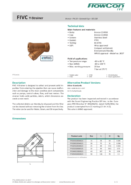 FlowCon IVC WRAS-Approved Bronze Series FYS Female Threaded Strainer