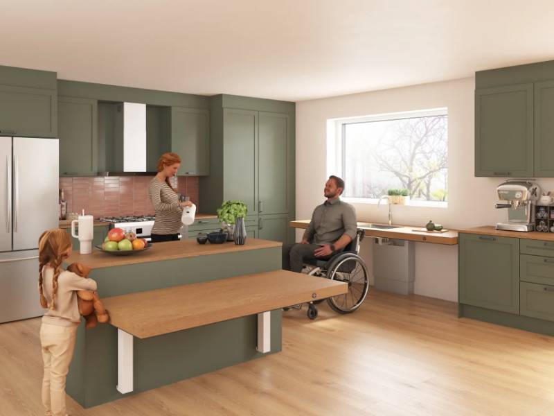 Height adjustable kitchen worktop frame (includes essential components). Indivo Packs. Electrically operated. Various Lengths.