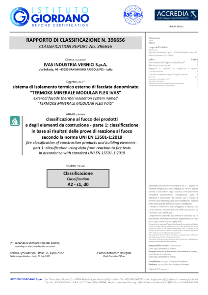 BS EN 13501-1 AlivaFlex cavity fix A2, s1,d0