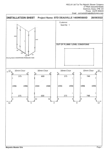 Installation Sheet - Deauville 1400mm x 800mm