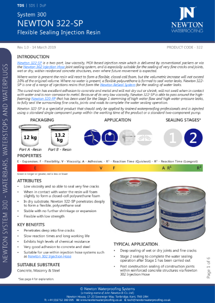 Newton 322-SP Injection Resin Data Sheet