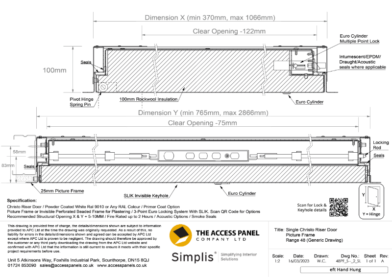 Christo Riser Door Single Door with Picture Frame Technical Drawing