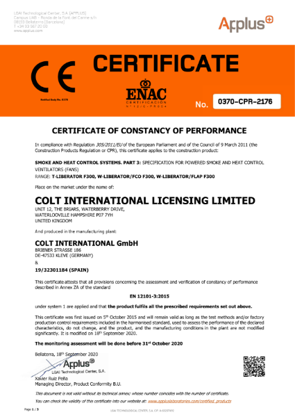 Certificate of constancy of performance - Liberator