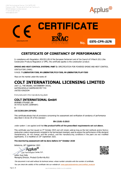 Certificate of constancy of performance