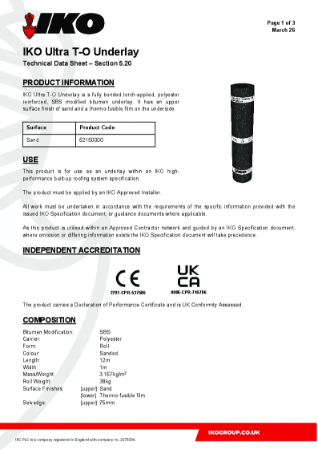 Technical Data Sheet (TDS) - IKO ULTRA Torch-On Underlay