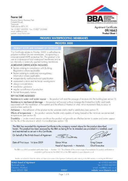 09/4663 Proofex waterproofing membranes - Proofex 3000 - Product Sheet 1