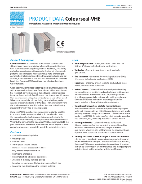 Emseal Colorseal VHE Product Data Sheet