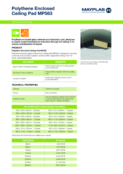 Mayplas MP563 Polythene Enclosed Glass Wool Ceiling Pad