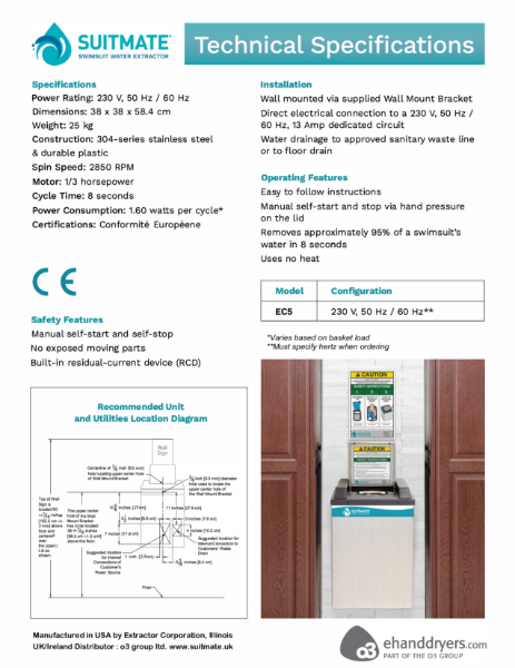 SUITMATE Swimsuit Water Extractor - Technical Specifications