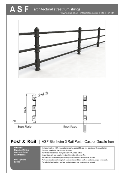 ASF Blenheim 3 Rail Recycled Cast Iron Post and Rail