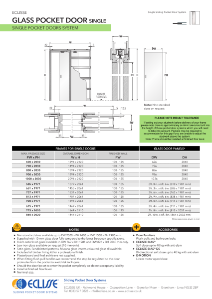 Classic SINGLE 10mm Glass Pocket Door System