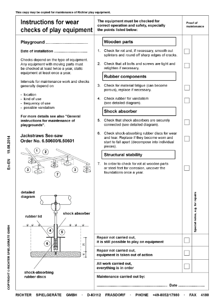 Timberplay See-Saws - Jackstraw See-Saw - Maintenance Instructions