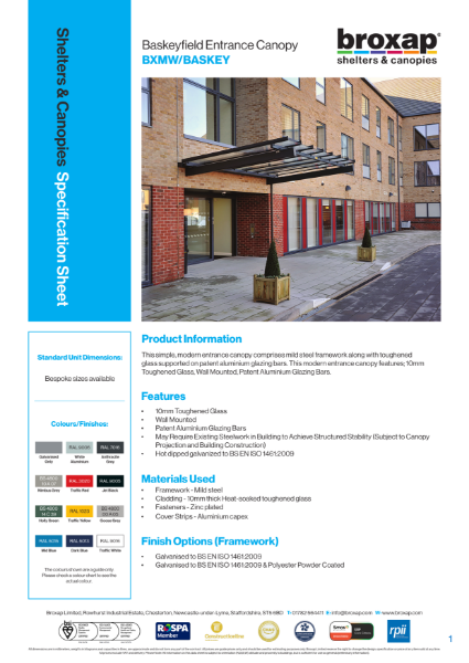 Baskeyfield Entrance Canopy Specification Sheet