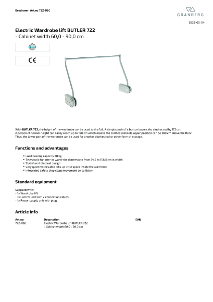 Technical Data Sheet Granberg Butler 722-060