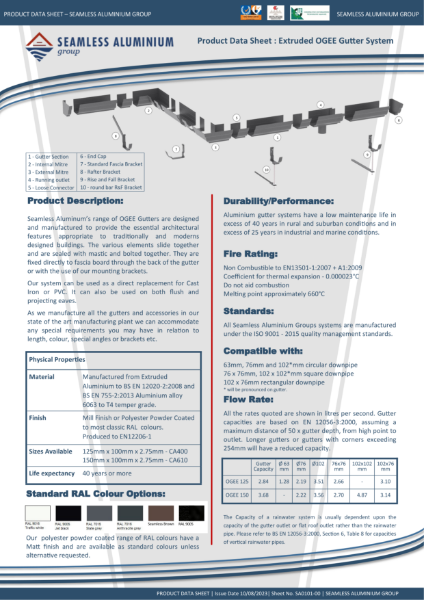 Extruded OGEE guttering system Data sheet