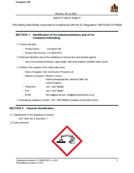 Cempatch HB MSDS