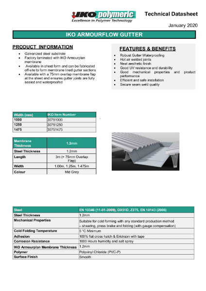 IKO Armourflow Gutter Datasheet 2020