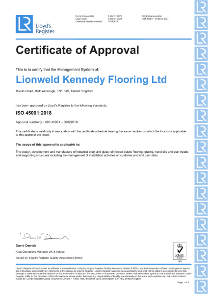 ISO 450001:2018 Certificate of Approval