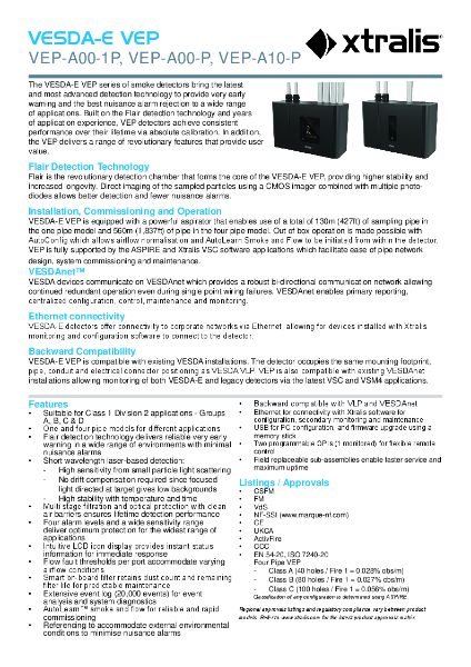 XTRALIS Aspirating Smoke Detector - VESDA-E VEP