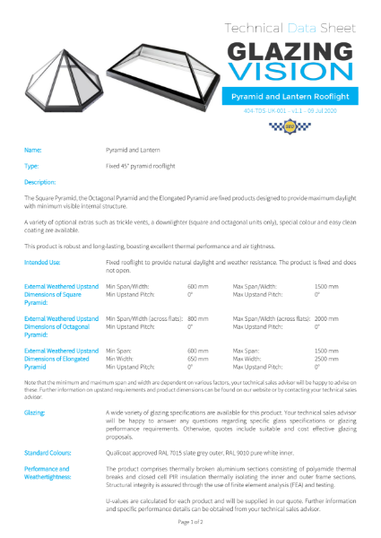 Fixed Lantern Rooflight Product Data Sheet