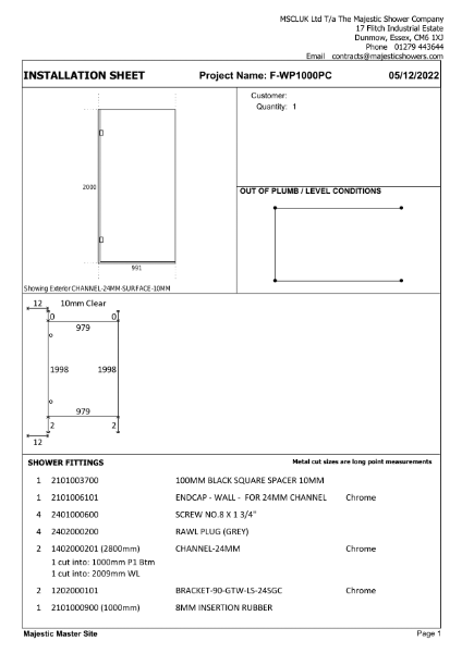 Installation Sheet - Monaco 1000mm