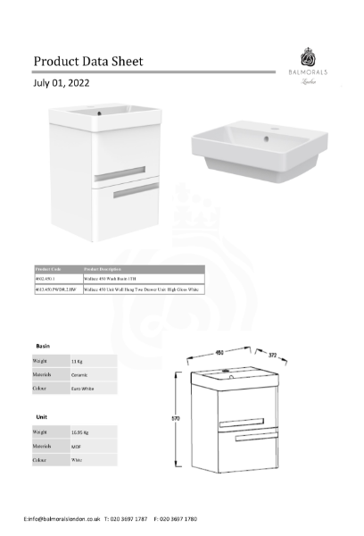 Wallace 450 Wash Basin 1TH