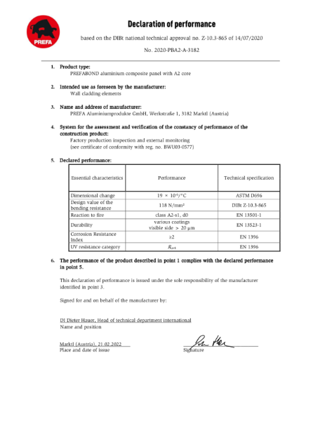 Declaration of Performance. PREFAbond A2