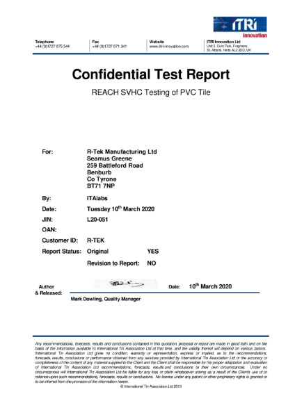 REACH SVHC Testing of PVC Tile