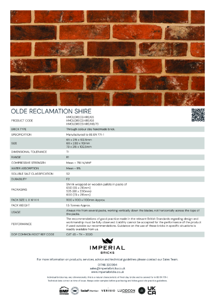 Imperial Bricks Olde Reclamation Shire Data Sheet