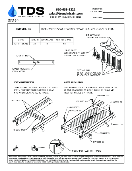Trench•Era Frame Locking Grates Hardware Pack 14.00" -  HWGRT-13