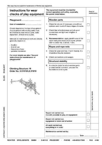 Timberplay Climbing Frames - Climbing Structure 18 - Maintenance Instructions