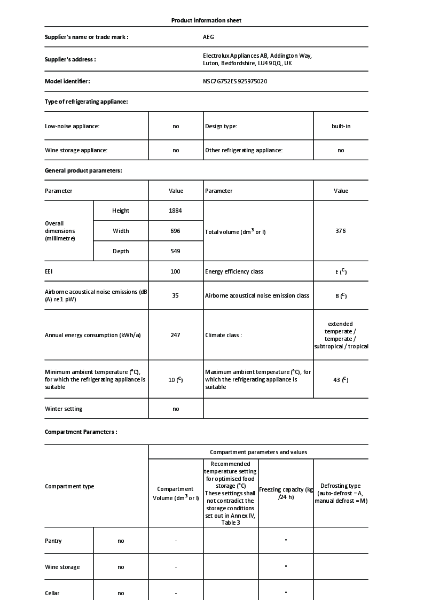 NSC7G752ES - Product Information Sheet