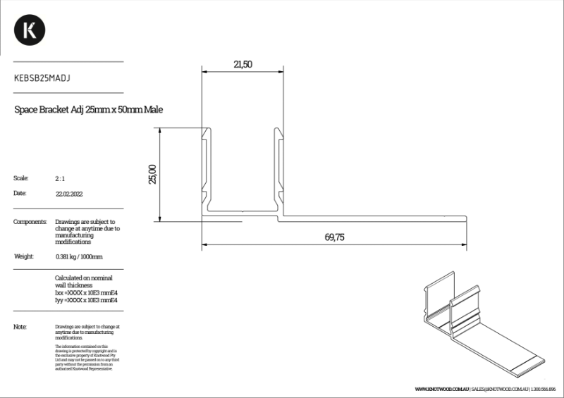 KEBSB25MADJ - 25 x 25 mm cladding batten (adjustable spacing 50–25 mm)