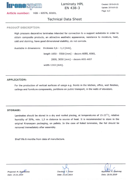 Metals HPL Technical Datasheet