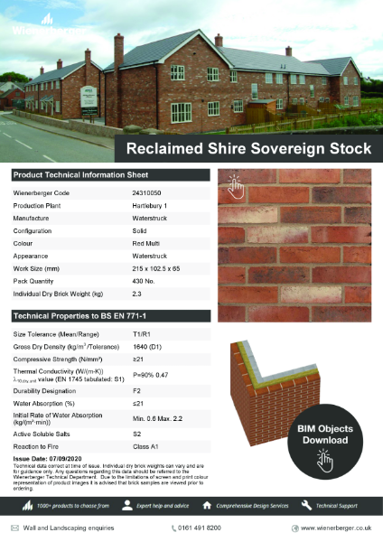 Reclaimed Shire Sovereign Stock Data Sheet