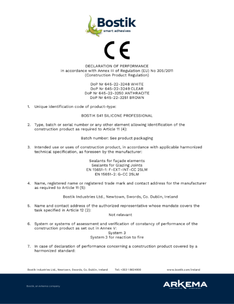 Bostik S41 CE Declaration of Performance