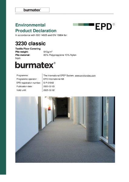 EPD certificate for carpet sheet 3230 classic