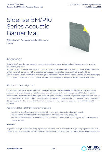 Siderise  BM/P10 Series Acoustic Barrier Mat TDS v5.02 Jan 2026