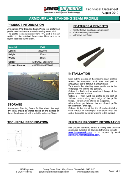 Armourplan Standing Seam Profile Datasheet 2019
