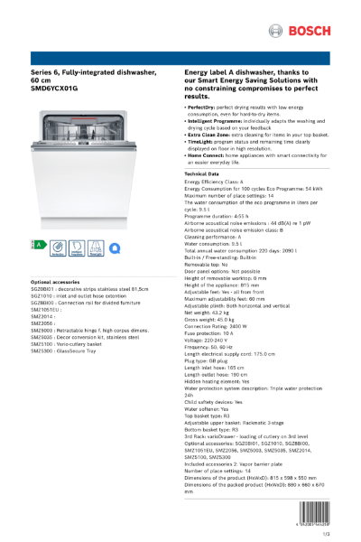 Series 6, Fully-integrated dishwasher,
60 cm
SMD6YCX01G