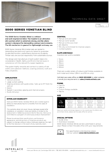 5000 Series Venetian Blind - Literature