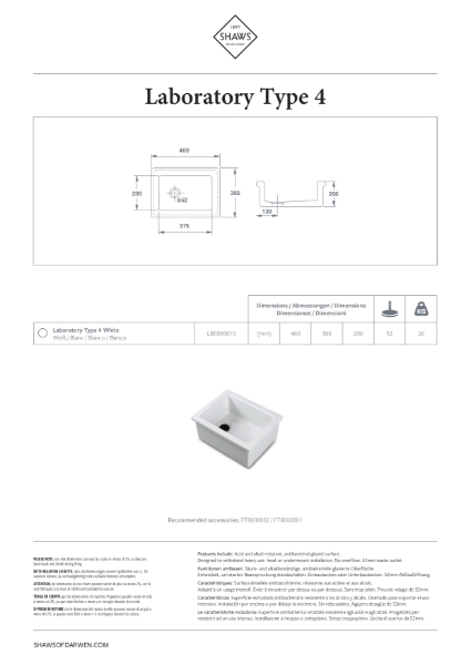 Laboratory Type 4 Single Bowl Sink - PDS