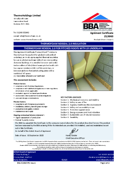BBA Certificate - Nexseal LE - Pitched Roof