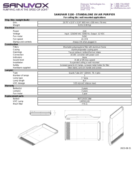 SpecSheet for Sanuvair S100 (EN)