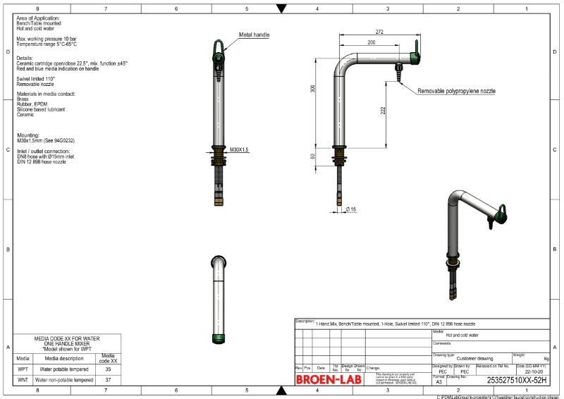 Table mounted laboratory one hole water mixer TDS